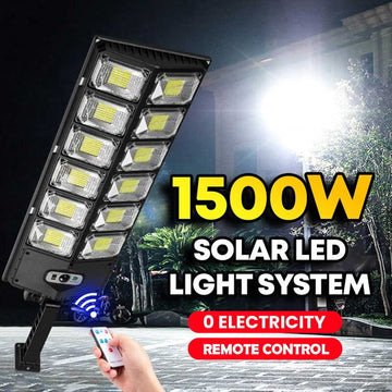ForKumi 150W solar motion light outdoor with remote control and solar LED light system in black