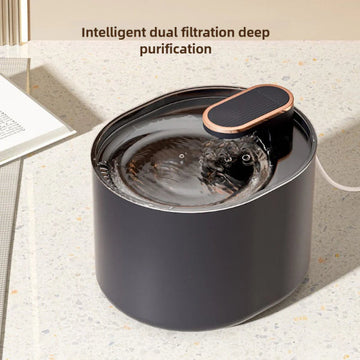 ForKumi automatic pet water fountain with intelligent dual filtration and deep purification in black