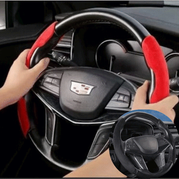 ForKumi anti-slip steering wheel cover in black and red installed on car steering wheel