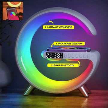 ForKumi charging station with Bluetooth speaker featuring RGB night lamp and digital clock display