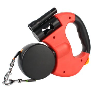 ForKumi red and black dual dog leash tangle free retractable leash with ergonomic handle