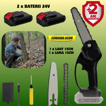 ForKumi 6 inch cordless chainsaw kit with 2 batteries, chain, blade, charger, and screwdriver for home use