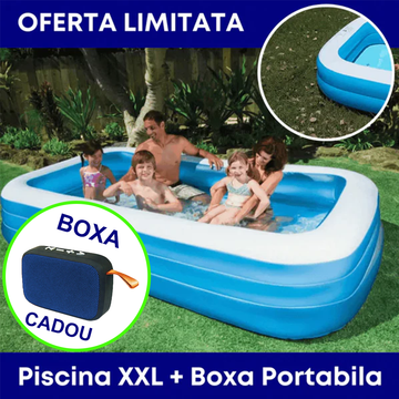 ForKumi family inflatable pool with speaker featuring large blue inflatable design perfect for outdoor fun