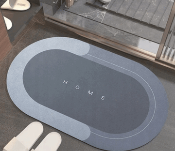 ForKumi quick dry bath mat in gray with HOME text perfect for bathroom use