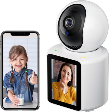 ForKumi HD smart security camera showing live video feed on smartphone and built-in screen