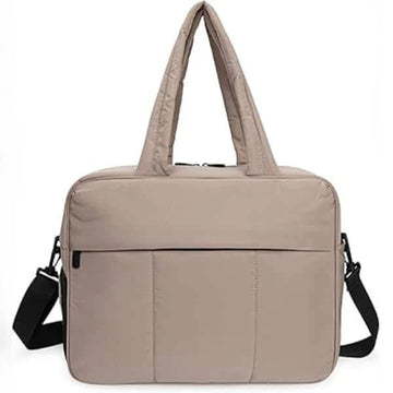 ForKumi lightweight gym duffle bag 40L in beige with dual handles and adjustable shoulder strap