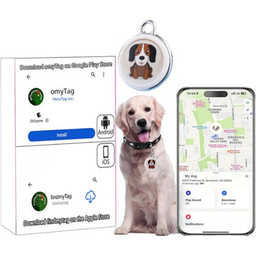 ForKumi no monthly fee pet GPS tracker with dog collar tag and mobile app showing pet location