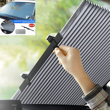 ForKumi retractable car sunshade being installed on a vehicle window to provide UV and thermal protection