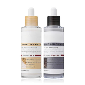 ForKumi rice enzyme exfoliator ampoule bottles with white dropper caps and clear packaging