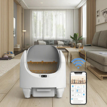ForKumi smart self-cleaning litter box with mobile app control in modern living room