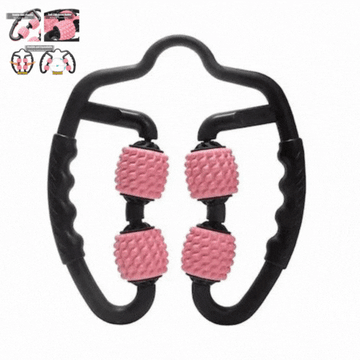 ForKumi 5-roller muscle massager with ergonomic black handle and textured pink rollers