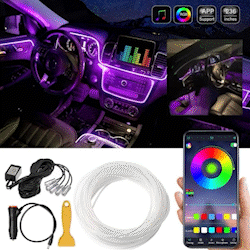 ForKumi 6M RGB car interior LED strip with remote control showing colorful dashboard lighting