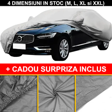 ForKumi universal car cover waterproof partially covering black sedan with close-up details of material and elastic edges