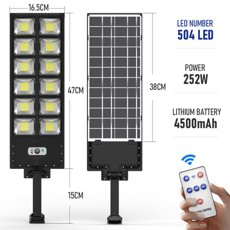 ForKumi 150W solar motion light outdoor with 504 LED lights, remote control, and lithium battery