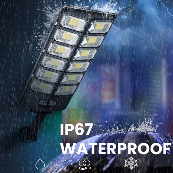 ForKumi 150W solar motion light outdoor waterproof with IP67 rating in heavy rain