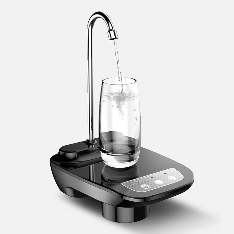 ForKumi 2-mode electric water pump dispensing water into a clear glass on a sleek black base