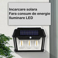 ForKumi 3 LED solar wall light mounted on exterior wall with solar panel and three LED bulbs