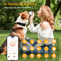 ForKumi 4G GPS pet tracker collar on dog with app showing tracking features for pet safety