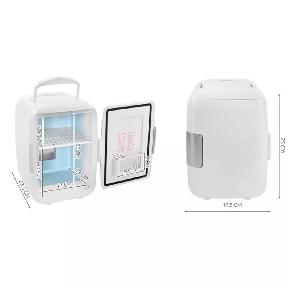 ForKumi 4L mini car fridge in white with compact design and interior shelving for home and travel use