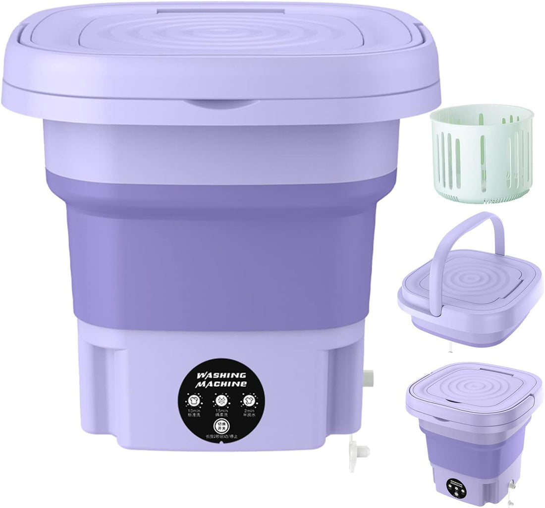 ForKumi 9L compact laundry machine in purple with open lid showing washing water and clothes