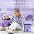 ForKumi 9L compact laundry machine in lavender with a woman and dog wearing matching purple clothes