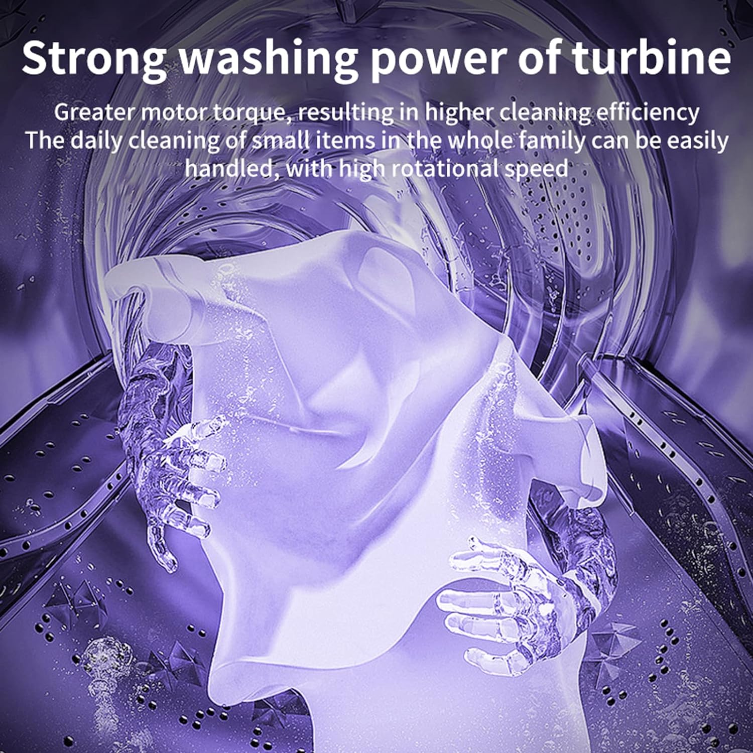 ForKumi 9L compact laundry machine showing strong washing power with turbine for efficient cleaning