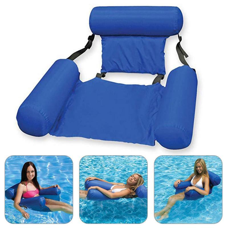 ForKumi adjustable inflatable pool lounger in blue with armrest and headrest floating in pool