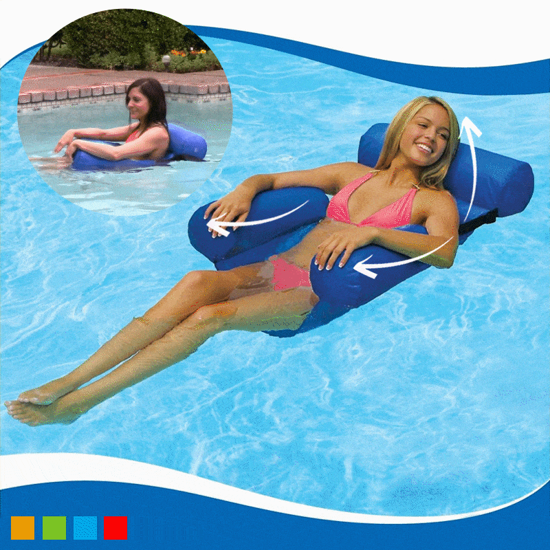 ForKumi adjustable inflatable pool lounger in blue with armrest and headrest floating in pool