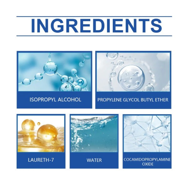 Ingredients list for ForKumi HVAC cleaning spray including isopropyl alcohol and water