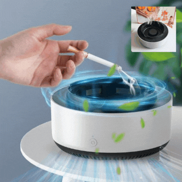 ForKumi air purifying ashtray with smoke filtration and sleek white design on a table