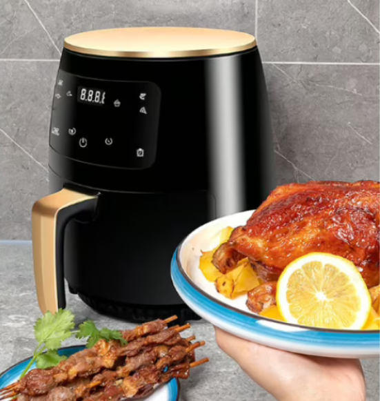 ForKumi 6L air fryer bundle black and gold digital air fryer with crispy fries in basket