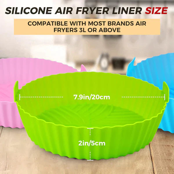 ForKumi 6L air fryer bundle silicone liners in green pink and blue compatible with most air fryers 3L or above