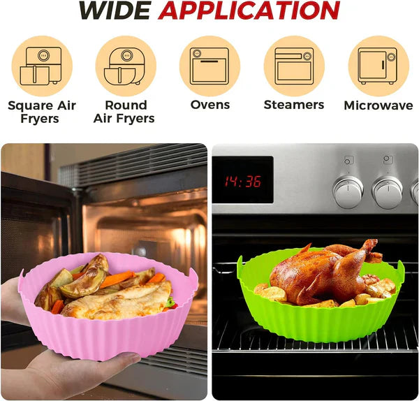 ForKumi 6L air fryer bundle with colorful silicone baking pans for easy cooking in air fryers and ovens
