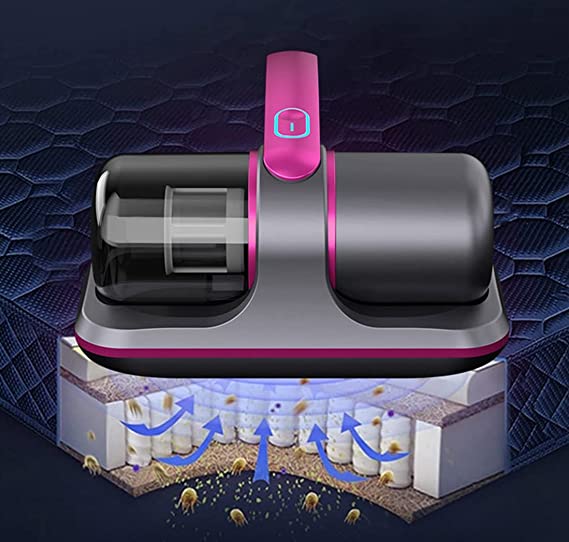 ForKumi allergen vacuum cleaner for dust mites in pink and gray capturing dust and mites from mattress