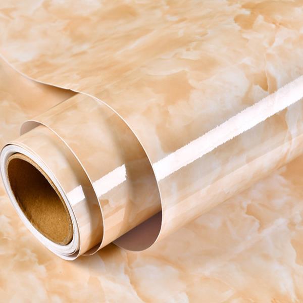 ForKumi aluminum foil kitchen sticker roll with beige marble pattern for home series