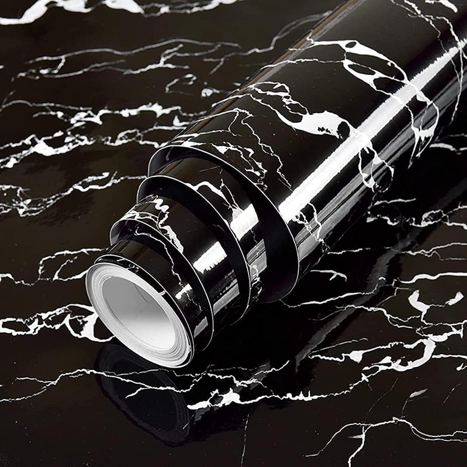 ForKumi black marble patterned aluminum foil kitchen sticker roll for home series