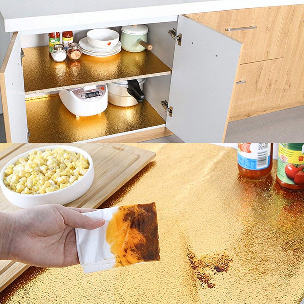 ForKumi aluminum foil kitchen sticker lining kitchen cabinet shelves for easy cleaning and protection