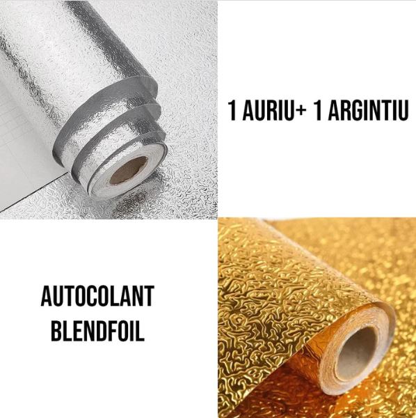 ForKumi aluminum foil kitchen sticker rolls in silver and gold with textured patterns for home use