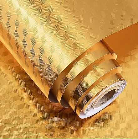 ForKumi aluminum foil kitchen sticker with gold geometric pattern roll for home series