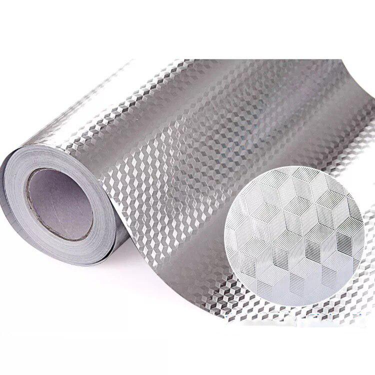 ForKumi aluminum foil kitchen sticker roll with textured silver hexagonal pattern for home series