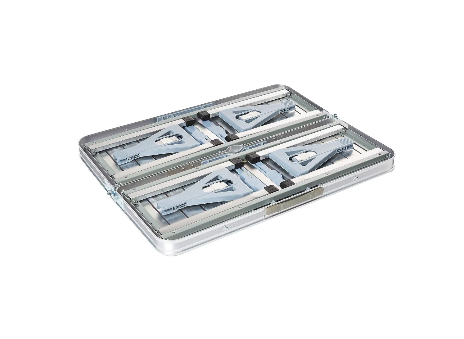 ForKumi folding patio table set compactly folded with silver metal frame and sturdy hinges