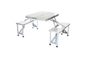 ForKumi folding patio table set with compact aluminum design and two attached benches