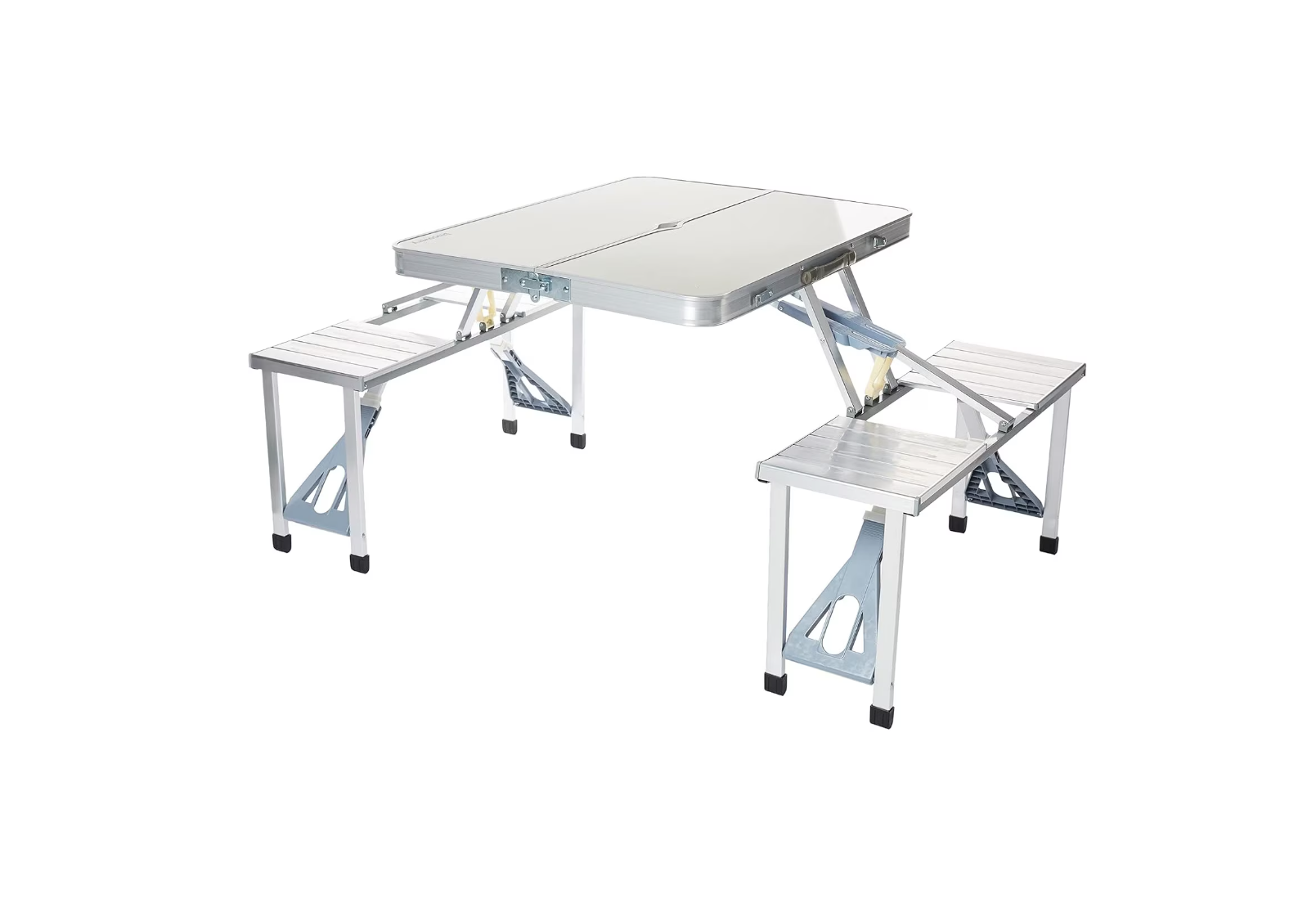 ForKumi folding patio table set with compact aluminum design and two attached benches