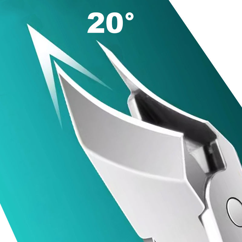Close-up of precision cut tip in ForKumi anti-splash nail kit designed for accurate nail trimming