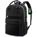 ForKumi black anti-theft travel backpack with gold zippers and USB charging port