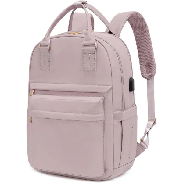 ForKumi pink anti-theft travel backpack with multiple compartments and padded straps