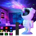 ForKumi astronaut galaxy projector night light casting colorful star and galaxy patterns in a bedroom with remote control