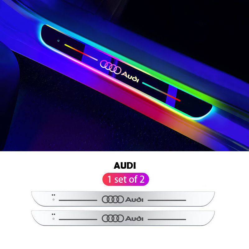 ForKumi magnetic RGB car LED strip installed on Audi door sill with colorful glow
