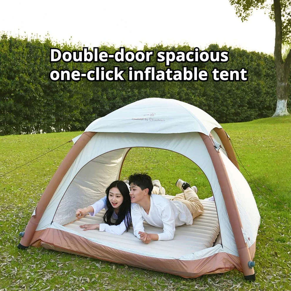 ForKumi automatic inflatable camping tent with double doors and spacious interior on green grass