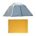 ForKumi automatic inflatable camping tent in gray with a yellow inflatable sleeping pad for outdoor use